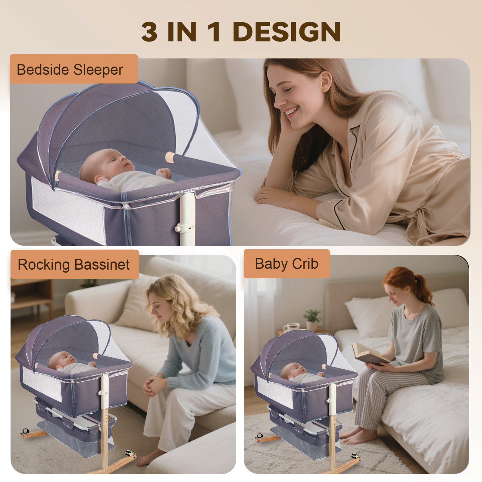 Cuna de bebé multifuncional con mosquitera, cama de guardería plegable con ajuste de altura, portátil de viaje para recién nacidos, niños y niñas Cuna de bebé multifuncional con mosquitera, cama de guardería plegable con ajuste de altura, portátil de viaje para recién nacidos, niños y niñas