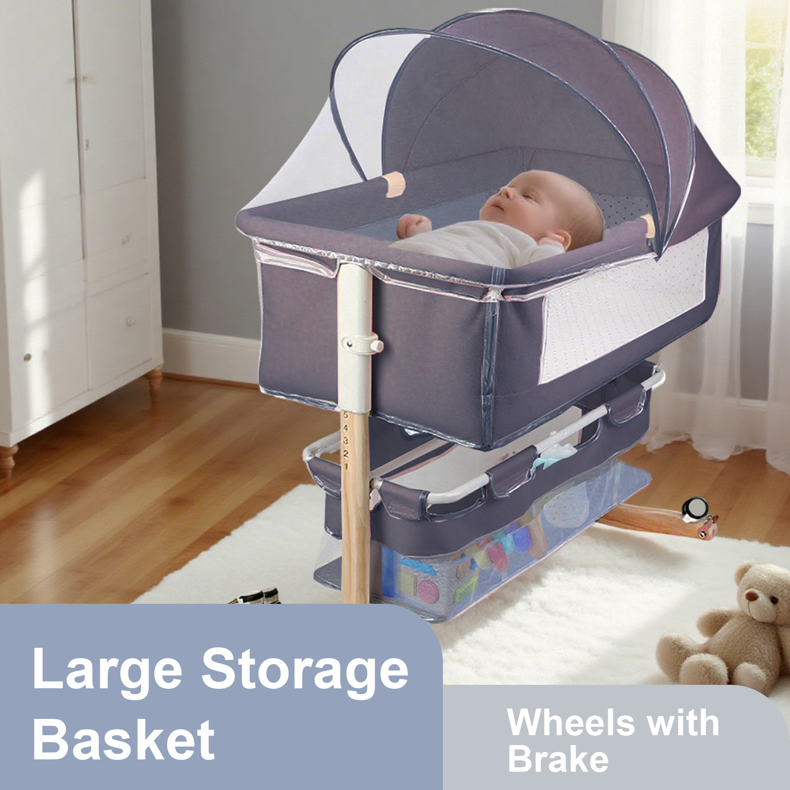 Cuna de bebé multifuncional con mosquitera, cama de guardería plegable con ajuste de altura, portátil de viaje para recién nacidos, niños y niñas Cuna de bebé multifuncional con mosquitera, cama de guardería plegable con ajuste de altura, portátil de viaje para recién nacidos, niños y niñas