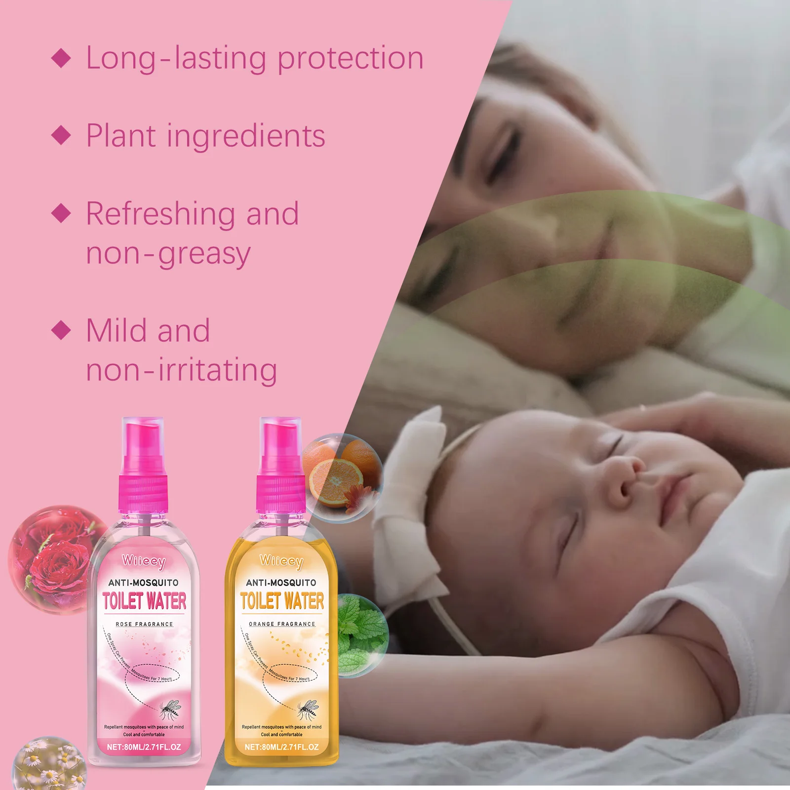 Wiieey-Spray repelente de mosquitos, fragancia Natural duradera, previene mosquitos y limas, alivia la picazón, limas, Spray repelente