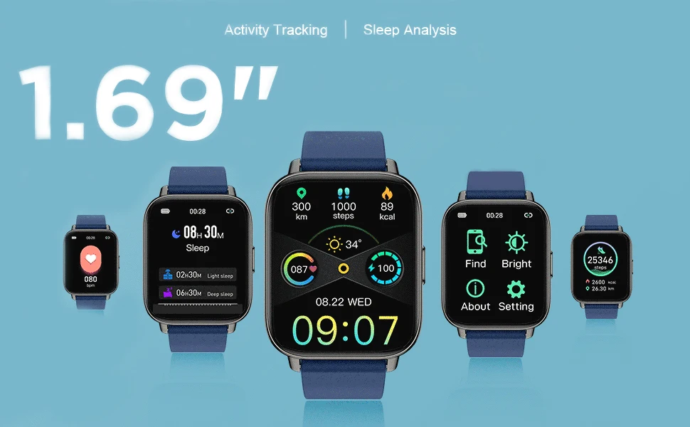 Jxrev Smart Watch, Fitness Tracker Watch for Men Women, 1.69'' Touch Smartwatch Fitness Watch with Ultra Thin Watch.