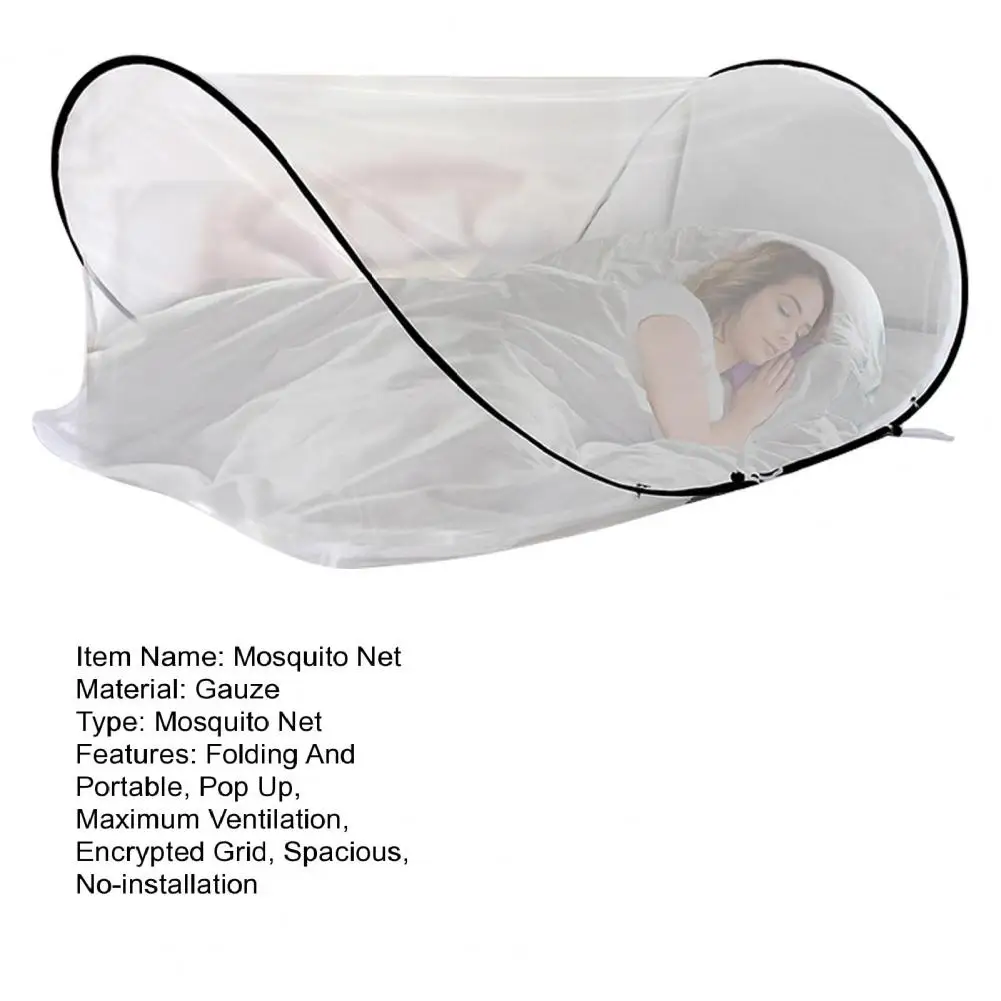 Tienda de campaña de malla con mosca, mosquitera emergente portátil para cama, tienda de campaña de red plegable ligera para acampar en interiores y exteriores para viajes