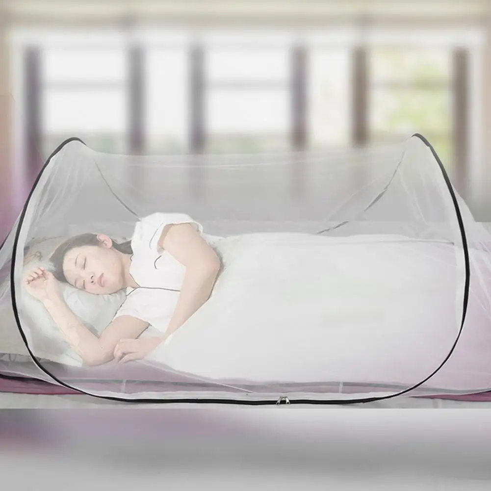 Tienda de campaña de malla con mosca, mosquitera emergente portátil para cama, tienda de campaña de red plegable ligera para acampar en interiores y exteriores para viajes