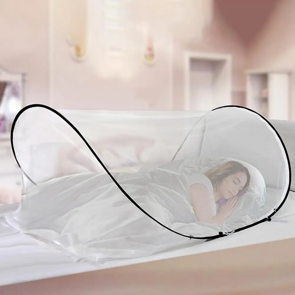 Tienda de campaña de malla con mosca, mosquitera emergente portátil para cama, tienda de campaña de red plegable ligera para acampar en interiores y exteriores para viajes