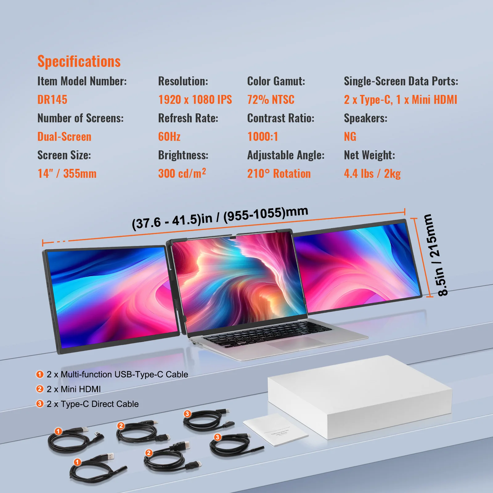 SucceBuy Monitor portátil giratorio extendido IPS de 18,5 pulgadas, 1080P, para USB-C/USB-A/Mini puerto HDMI con Mac/Wins/Android/Switch/PS5 - Imagen 6