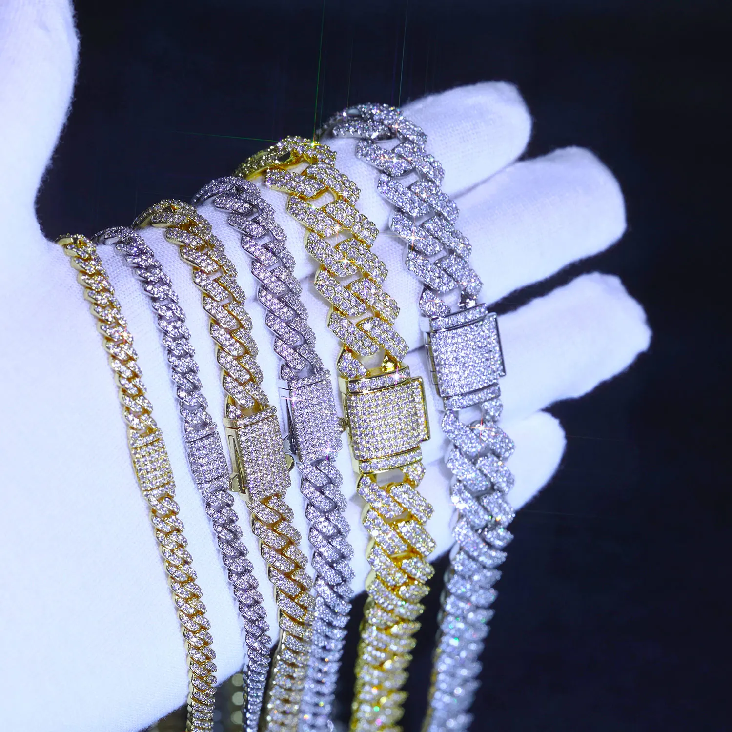 Envío Directo, cadena cubana de circonia cúbica helada de 6/8/14mm de ancho, 1-2 filas, collar de eslabones cubanos de Miami para rapero, joyería de Hip Hop - Imagen 5