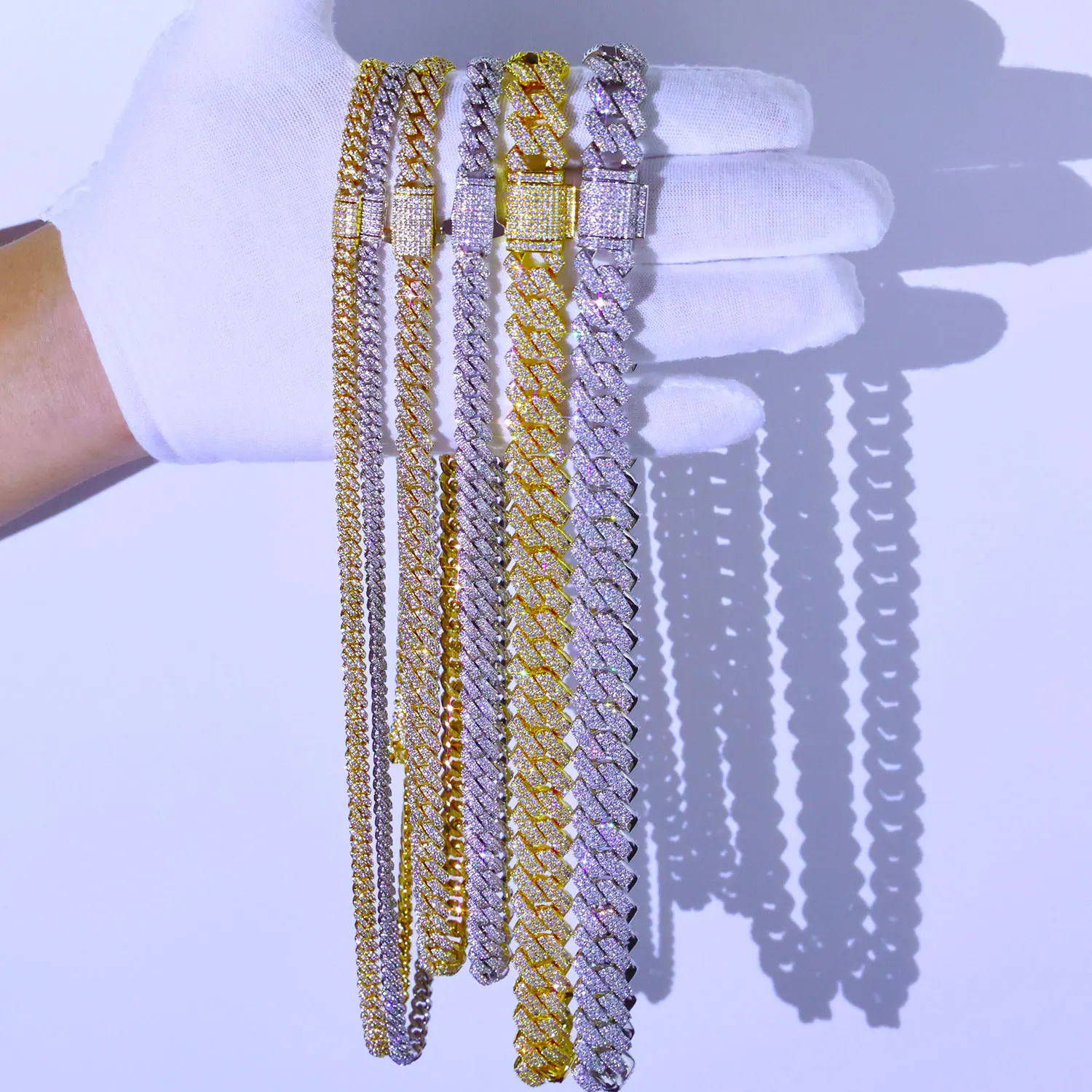 Envío Directo, cadena cubana de circonia cúbica helada de 6/8/14mm de ancho, 1-2 filas, collar de eslabones cubanos de Miami para rapero, joyería de Hip Hop Envío Directo, cadena cubana de circonia cúbica helada de 6/8/14mm de ancho, 1-2 filas, collar de eslabones cubanos de Miami para rapero, joyería de Hip Hop