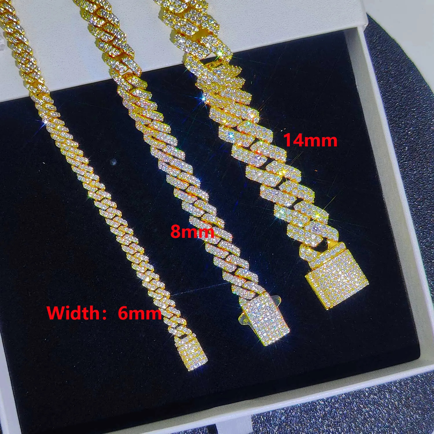 Envío Directo, cadena cubana de circonia cúbica helada de 6/8/14mm de ancho, 1-2 filas, collar de eslabones cubanos de Miami para rapero, joyería de Hip Hop Envío Directo, cadena cubana de circonia cúbica helada de 6/8/14mm de ancho, 1-2 filas, collar de eslabones cubanos de Miami para rapero, joyería de Hip Hop