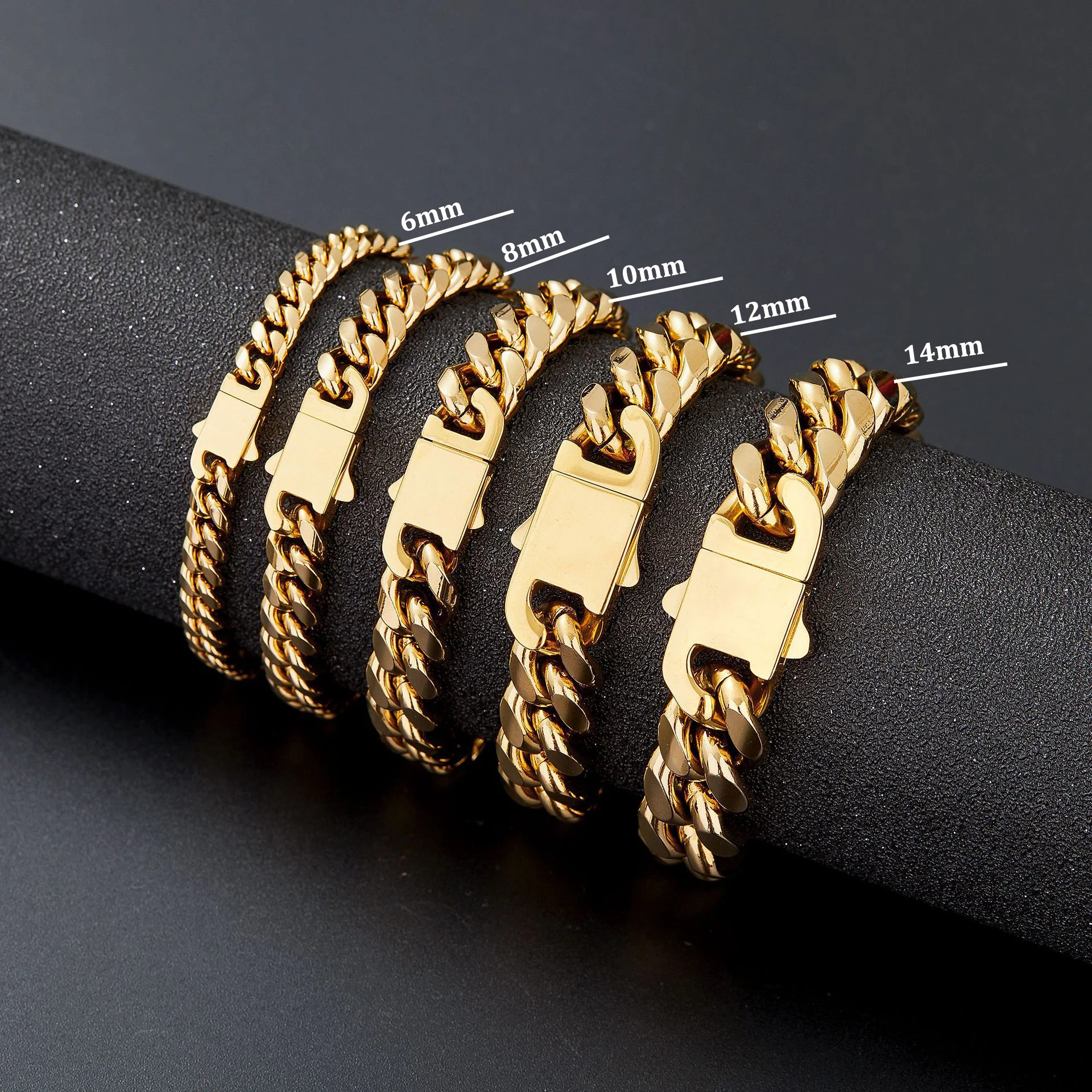 Collar de Hip Hop de 12/14mm, pulsera de cadena de eslabones cubanos de acero inoxidable 316L chapada en oro de 18K, joyería para joyería de moda unisex Collar de Hip Hop de 12/14mm, pulsera de cadena de eslabones cubanos de acero inoxidable 316L chapada en oro de 18K, joyería para joyería de moda unisex