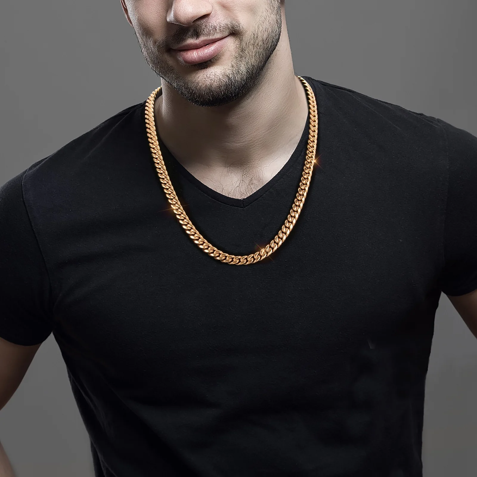 Collar de Hip Hop de 12/14mm, pulsera de cadena de eslabones cubanos de acero inoxidable 316L chapada en oro de 18K, joyería para joyería de moda unisex Collar de Hip Hop de 12/14mm, pulsera de cadena de eslabones cubanos de acero inoxidable 316L chapada en oro de 18K, joyería para joyería de moda unisex