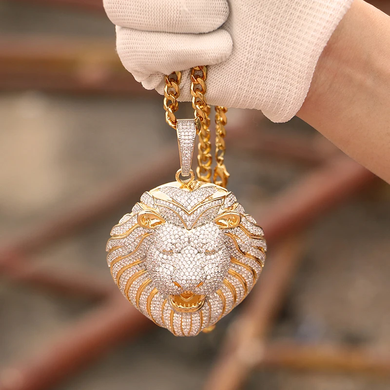 Colgante de cabeza de león con circonita cúbica AAA para hombre, joyería de Hip Hop, regalo de moda de personalidad, gran exageración Colgante de cabeza de león con circonita cúbica AAA para hombre, joyería de Hip Hop, regalo de moda de personalidad, gran exageración