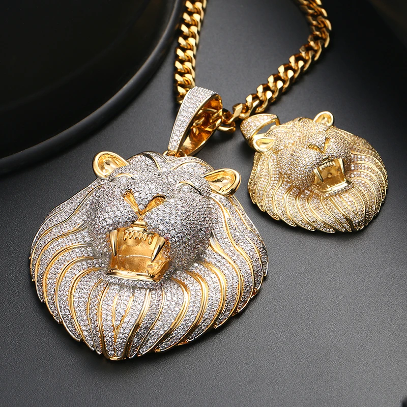 Colgante de cabeza de león con circonita cúbica AAA para hombre, joyería de Hip Hop, regalo de moda de personalidad, gran exageración Colgante de cabeza de león con circonita cúbica AAA para hombre, joyería de Hip Hop, regalo de moda de personalidad, gran exageración