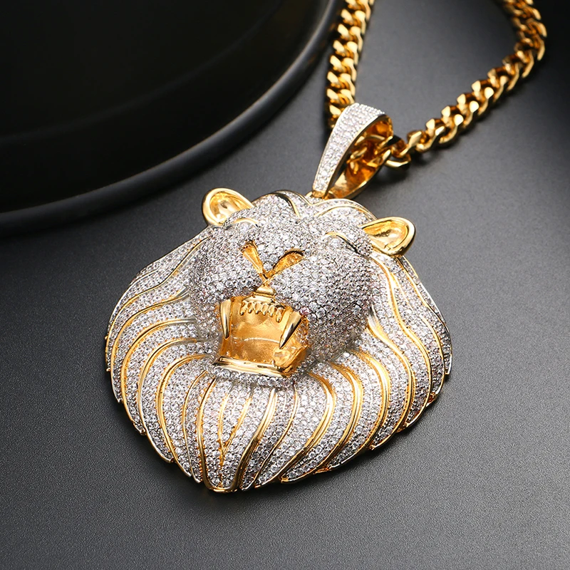 Colgante de cabeza de león con circonita cúbica AAA para hombre, joyería de Hip Hop, regalo de moda de personalidad, gran exageración Colgante de cabeza de león con circonita cúbica AAA para hombre, joyería de Hip Hop, regalo de moda de personalidad, gran exageración