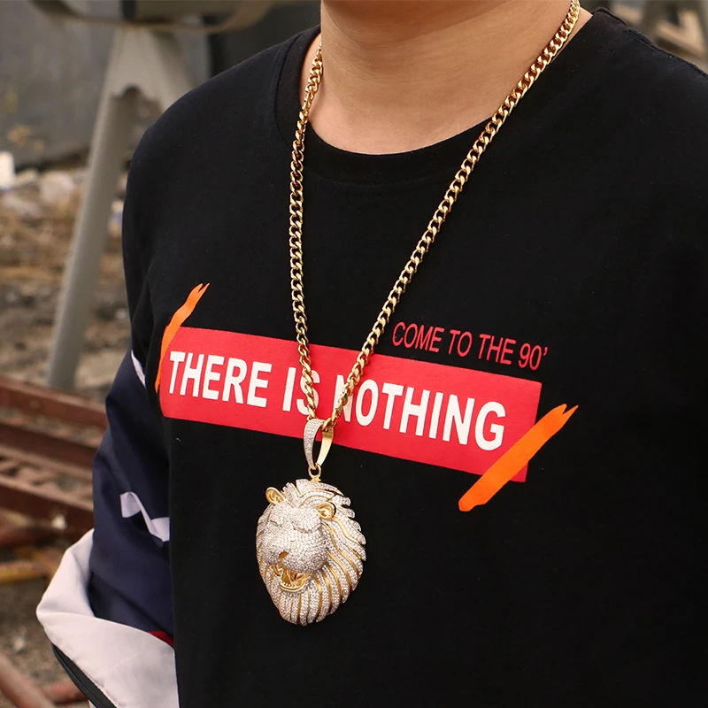 Colgante de cabeza de león con circonita cúbica AAA para hombre, joyería de Hip Hop, regalo de moda de personalidad, gran exageración Colgante de cabeza de león con circonita cúbica AAA para hombre, joyería de Hip Hop, regalo de moda de personalidad, gran exageración