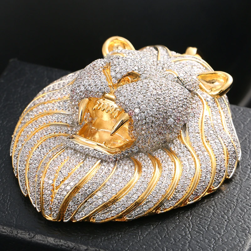 Colgante de cabeza de león con circonita cúbica AAA para hombre, joyería de Hip Hop, regalo de moda de personalidad, gran exageración Colgante de cabeza de león con circonita cúbica AAA para hombre, joyería de Hip Hop, regalo de moda de personalidad, gran exageración