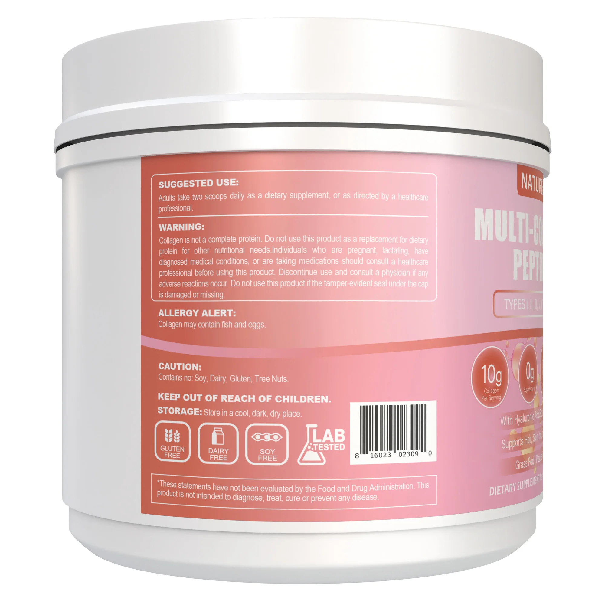 Nature4U polvo de péptidos de colágeno múltiple con biotina, ácido hialurónico, vitamina C para un cabello saludable, piel, uñas, articulación, 1.1LB - Imagen 3