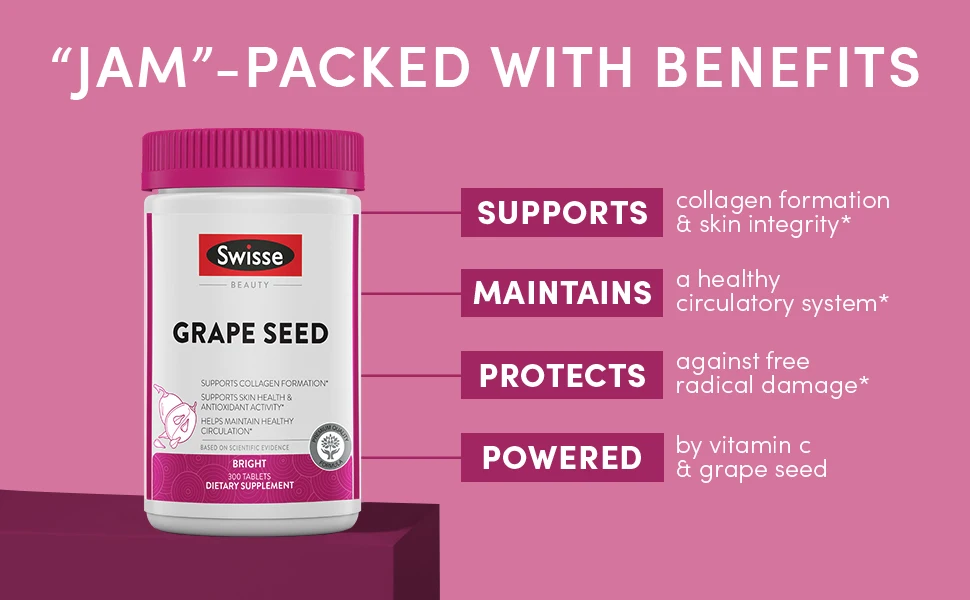 Swisse Extracto de semilla de uva, suplemento antioxidante con vitamina C, apoya la salud de la piel y colágeno, 300 tabletas Swisse Extracto de semilla de uva, suplemento antioxidante con vitamina C, apoya la salud de la piel y colágeno, 300 tabletas
