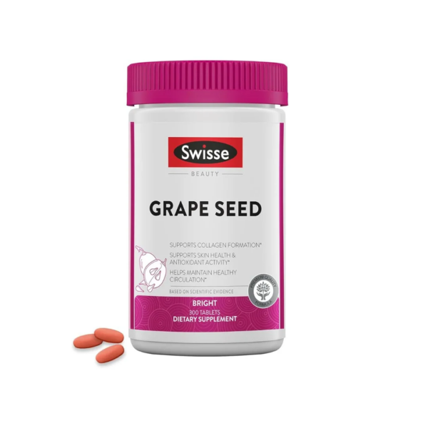 Swisse Extracto de semilla de uva, suplemento antioxidante con vitamina C, apoya la salud de la piel y colágeno, 300 tabletas