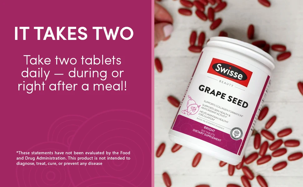 Swisse Extracto de semilla de uva, suplemento antioxidante con vitamina C, apoya la salud de la piel y colágeno, 300 tabletas Swisse Extracto de semilla de uva, suplemento antioxidante con vitamina C, apoya la salud de la piel y colágeno, 300 tabletas