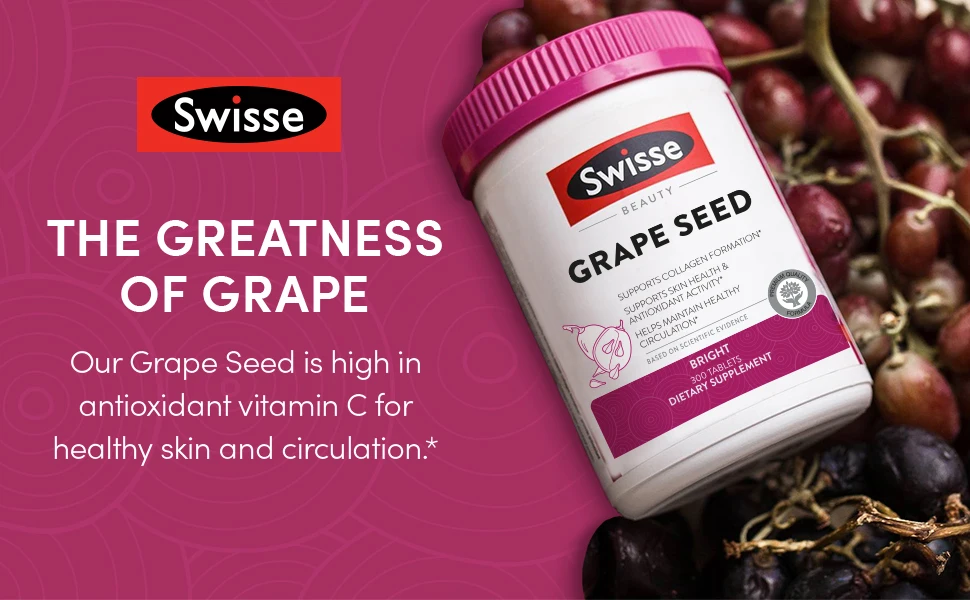 Swisse Extracto de semilla de uva, suplemento antioxidante con vitamina C, apoya la salud de la piel y colágeno, 300 tabletas Swisse Extracto de semilla de uva, suplemento antioxidante con vitamina C, apoya la salud de la piel y colágeno, 300 tabletas