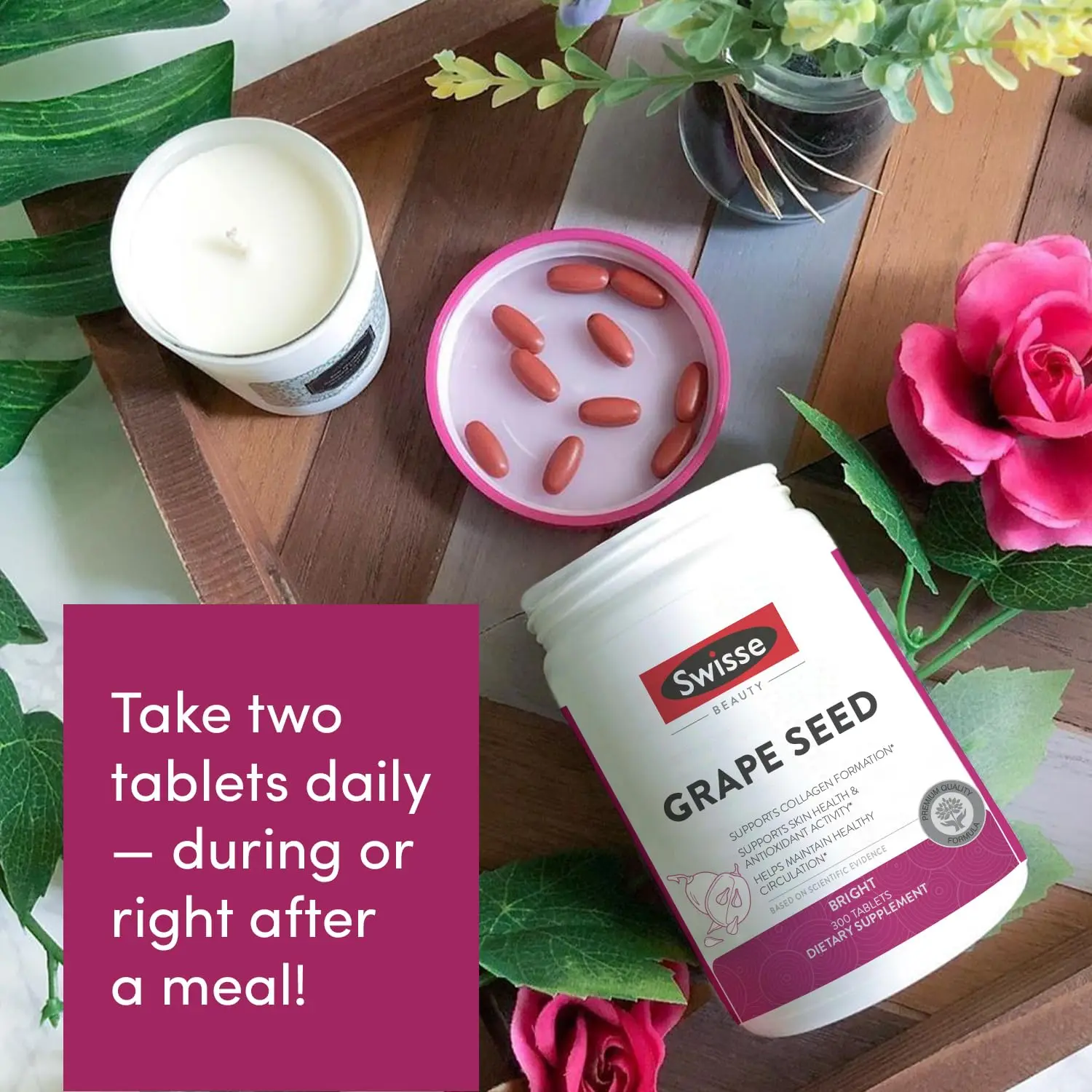 Swisse Extracto de semilla de uva, suplemento antioxidante con vitamina C, apoya la salud de la piel y colágeno, 300 tabletas - Imagen 6