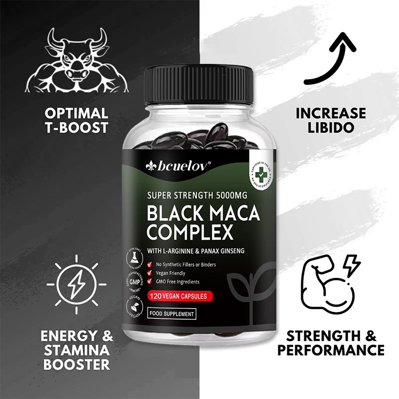 Extracto de maca y ginseng negro, suplemento vitamínico, apoya energía, músculo, resistencia, rendimiento atlético, 120 cápsulas