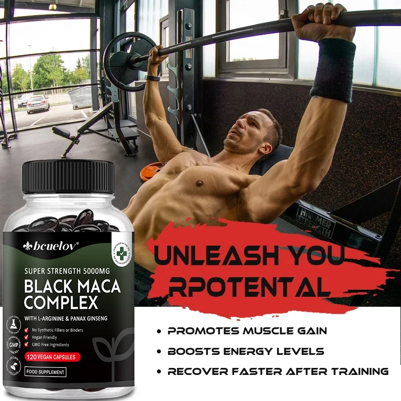 Extracto de maca y ginseng negro, suplemento vitamínico, apoya energía, músculo, resistencia, rendimiento atlético, 120 cápsulas