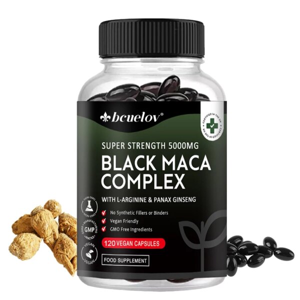 Extracto de maca y ginseng negro, suplemento vitamínico, apoya energía, músculo, resistencia, rendimiento atlético, 120 cápsulas