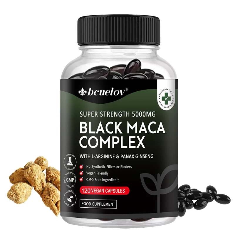 Extracto de maca y ginseng negro, suplemento vitamínico, apoya energía, músculo, resistencia, rendimiento atlético, 120 cápsulas