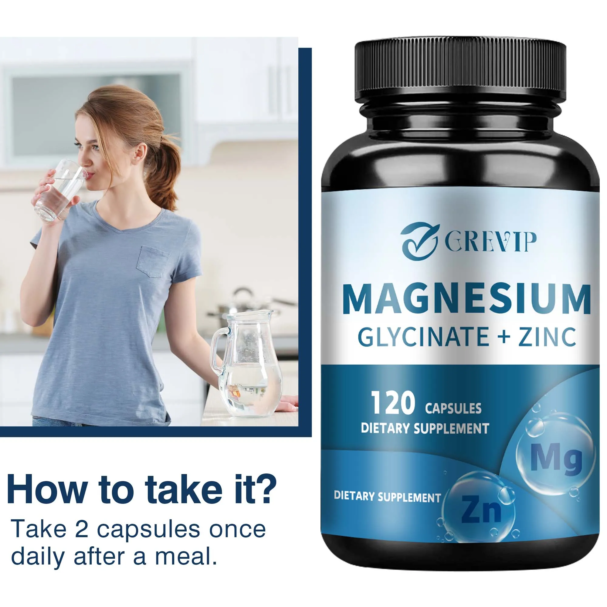 Magnesium Glycinate + Zinc Supplement - Immune System Support, Muscle, Joint and Bone Health - 120 Capsules - Imagen 5