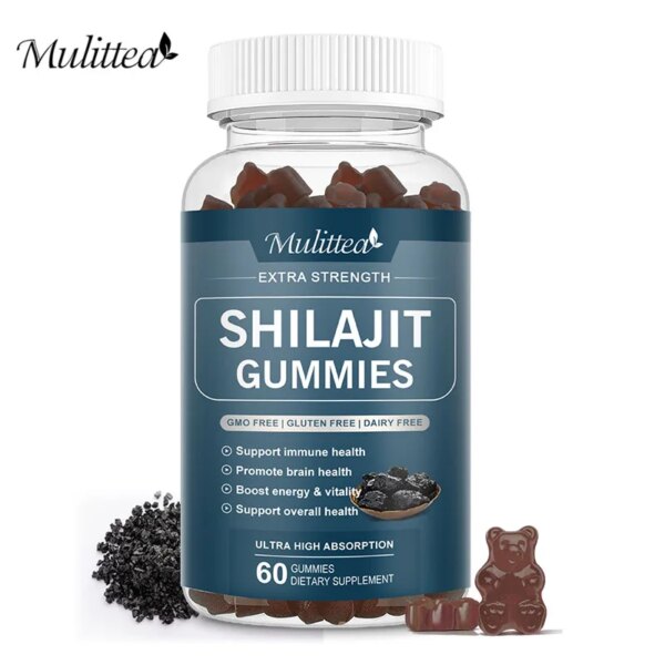 Mulittea-gomitas Shilajit 100% orgánicas puras con más de 85 traza Mineral y ácido fulvico, soporta energía y soporta la hormona masculina