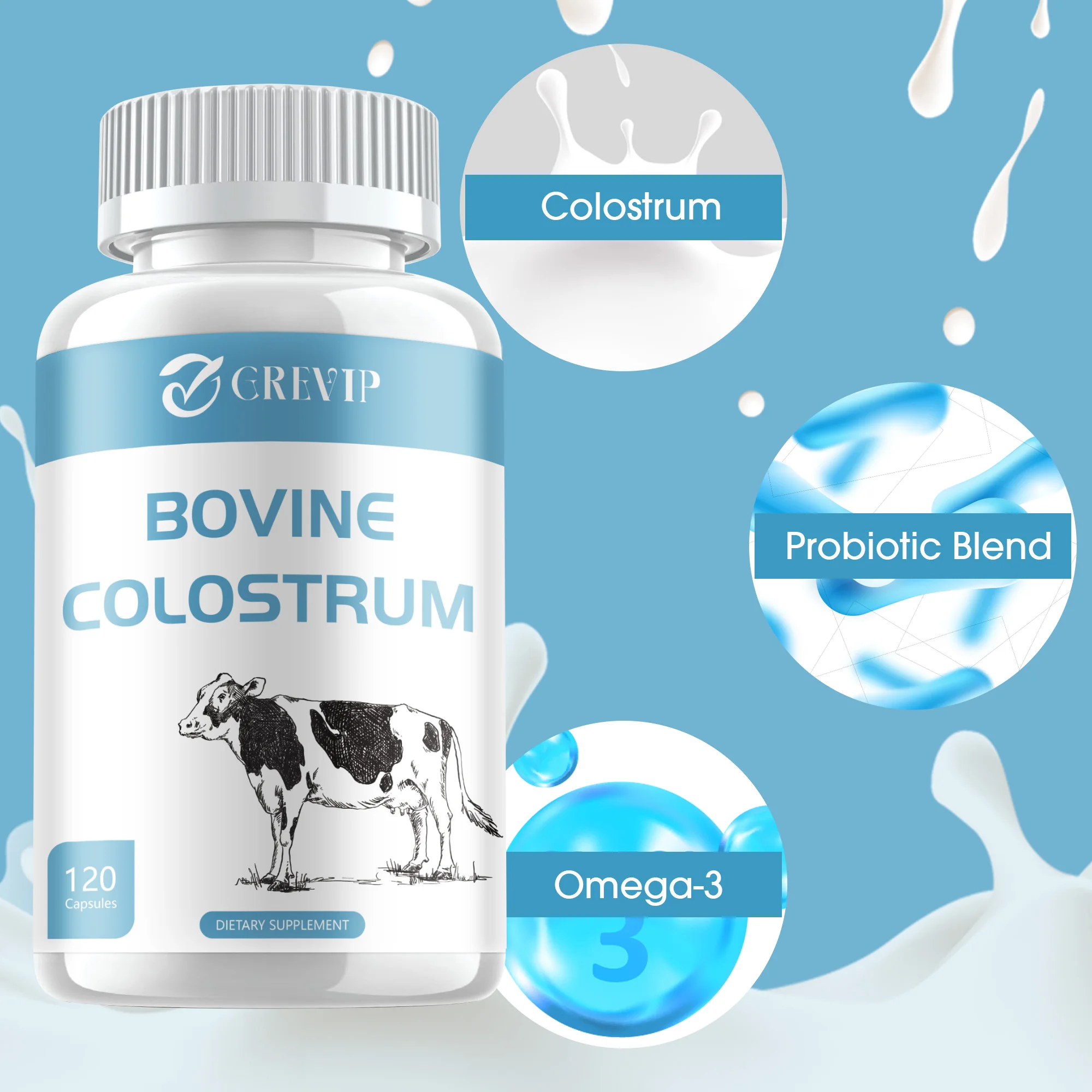 Suplemento de calostro bovino-20% IgG-Sistema inmunológico Boost, Gut, salud intestinal-120 cápsulas