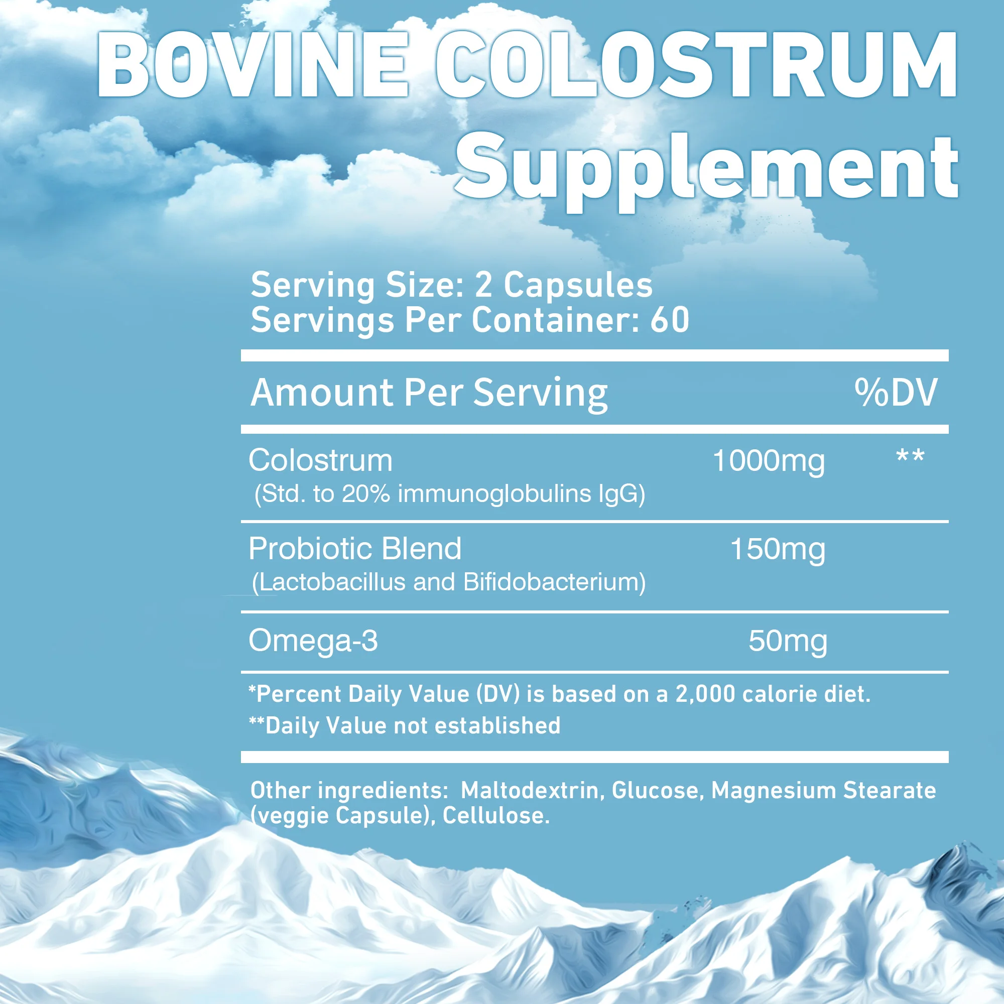 Suplemento de calostro bovino-20% IgG-Sistema inmunológico Boost, Gut, salud intestinal-120 cápsulas