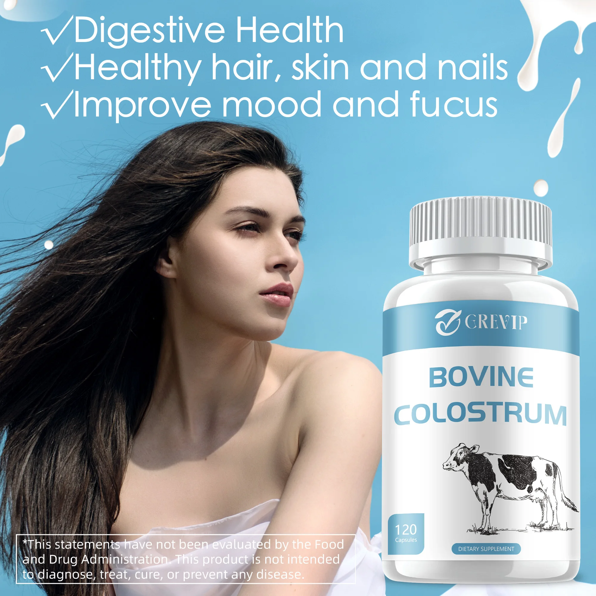 Suplemento de calostro bovino-20% IgG-Sistema inmunológico Boost, Gut, salud intestinal-120 cápsulas