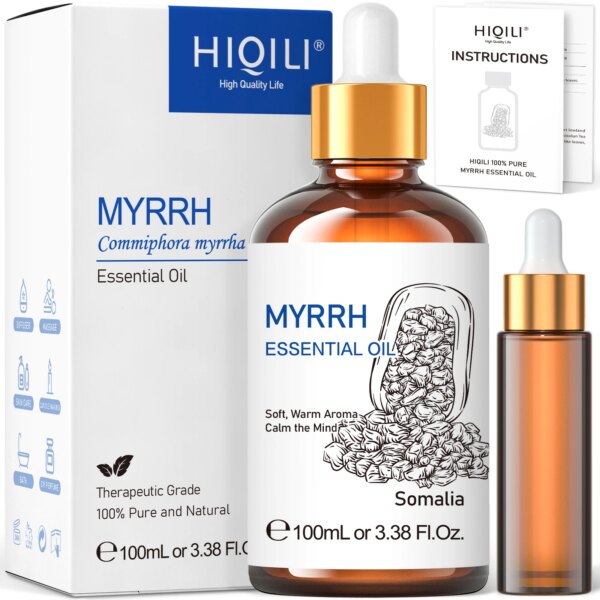 Aceites esenciales de mirra HIQILI 100ML, naturaleza 100% pura para aromaterapia, difusor, humidificador, masaje, alivio del estrés, fragancia