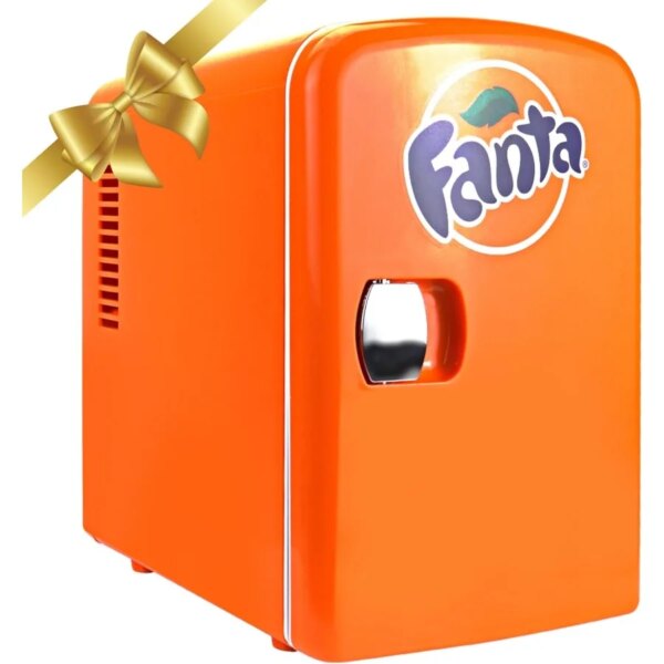 Mini nevera Fanta – refrigerador portátil para 6 latas, ideal para dormitorio u oficina, enfriador de bebidas de sobremesa con alimentación 12V / 110V, refrigerador para bebidas