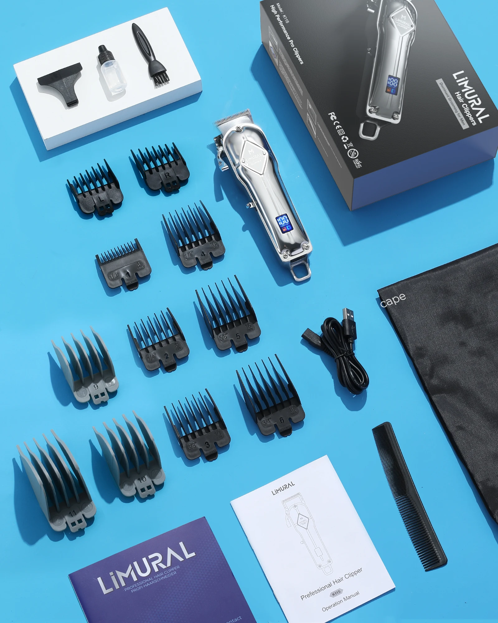 N Top Limural Hair Clippers Professional Cordless Clippers Hair Cutting Beard Trimmer Barbers Grooming Kit Rechargeable for Men