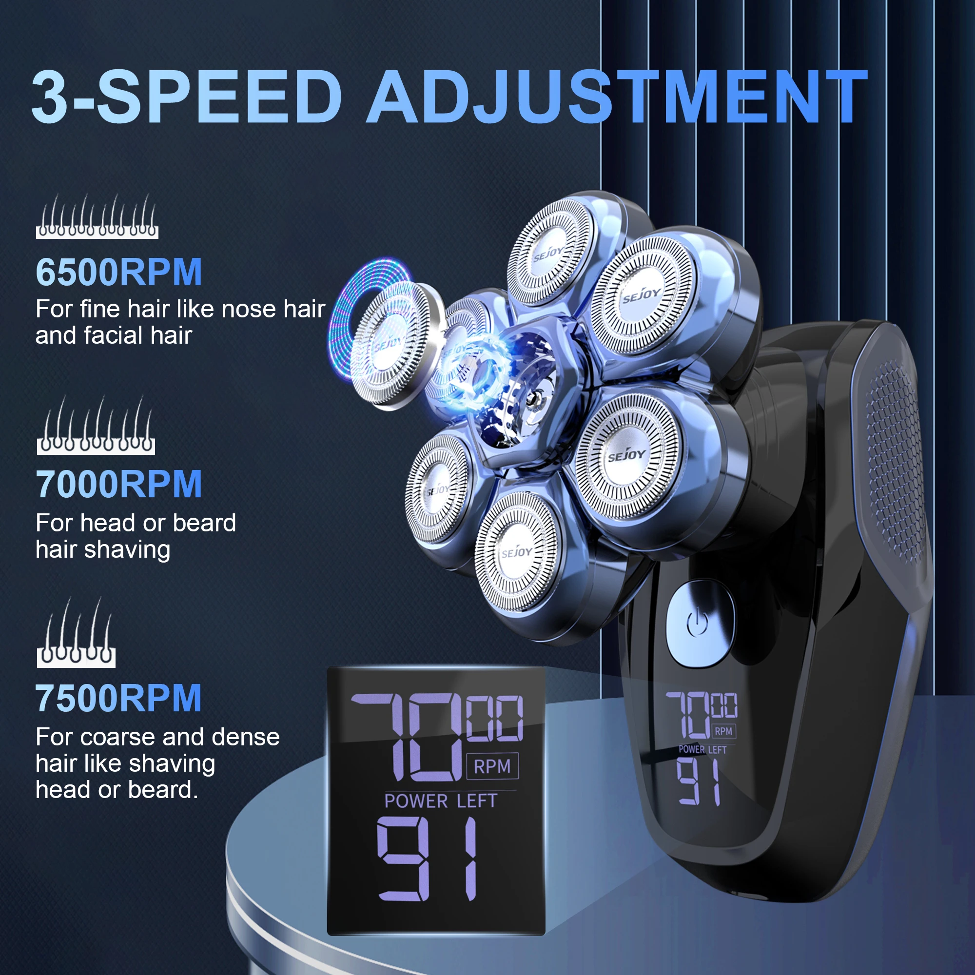 Sejoy 6-in-1 7D Head Shavers for Bald Men Electric Razor with Nose Hair Trimmer Waterproof Multifunctional Men Grooming Kit