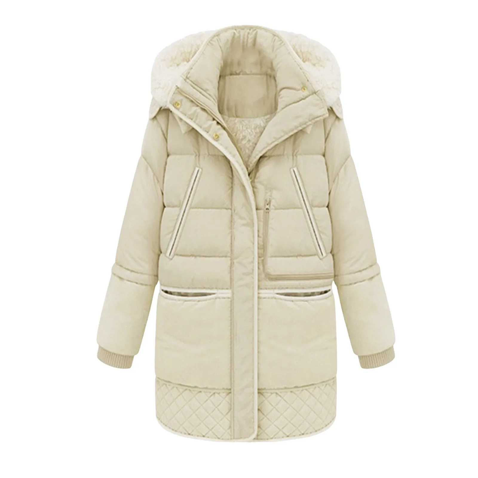 Women Winter Thick Down Jacket Mid Length Korean Winter Lamb Wool Coat Turtleneck Hooded Cotton-Padded Jacket Woman Coats