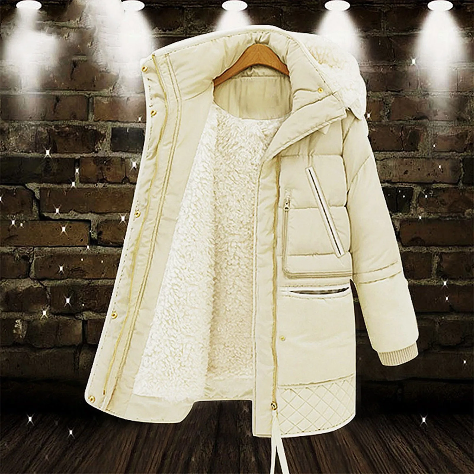 Women Winter Thick Down Jacket Mid Length Korean Winter Lamb Wool Coat Turtleneck Hooded Cotton-Padded Jacket Woman Coats