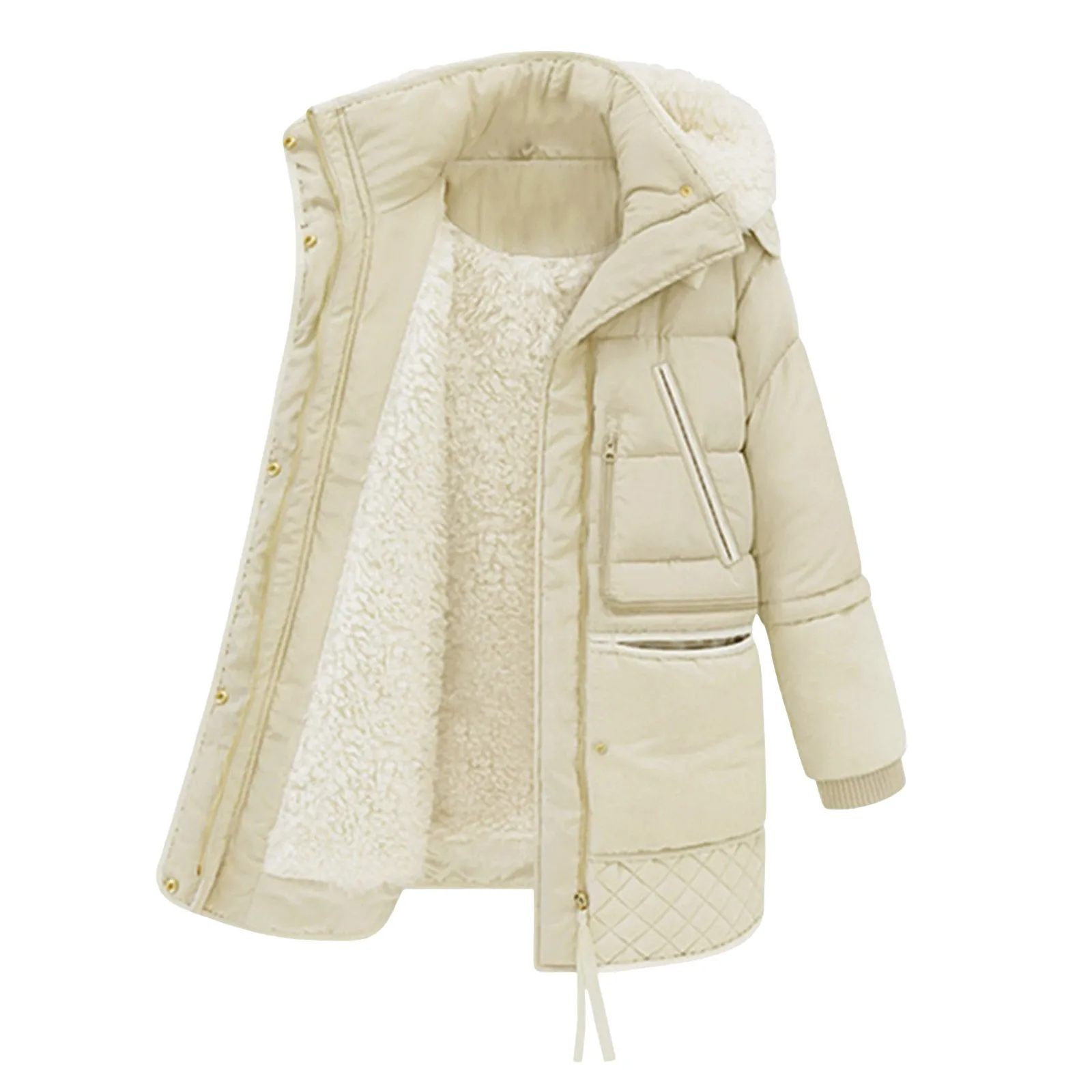 Women Winter Thick Down Jacket Mid Length Korean Winter Lamb Wool Coat Turtleneck Hooded Cotton-Padded Jacket Woman Coats