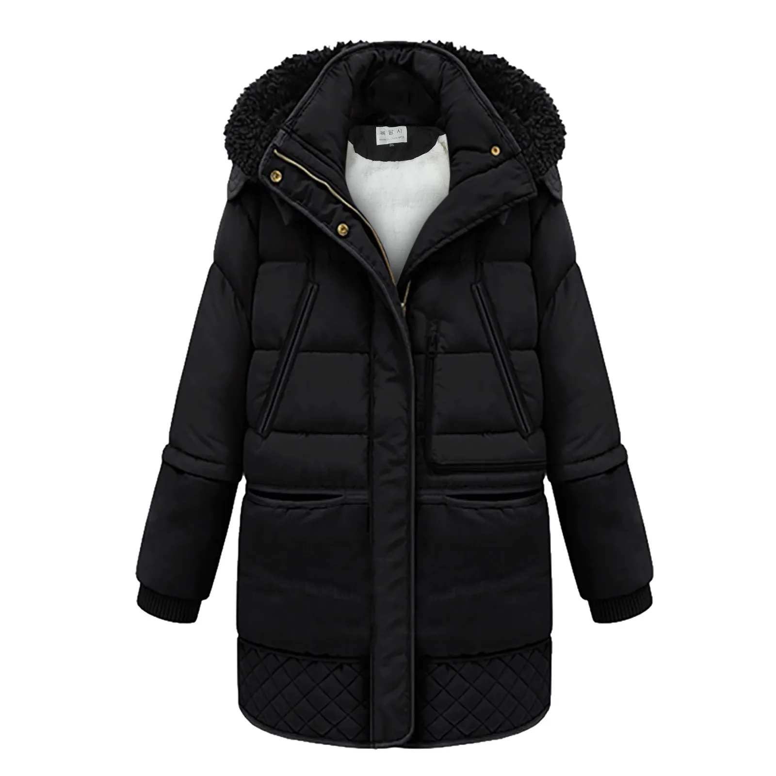 Women Winter Thick Down Jacket Mid Length Korean Winter Lamb Wool Coat Turtleneck Hooded Cotton-Padded Jacket Woman Coats