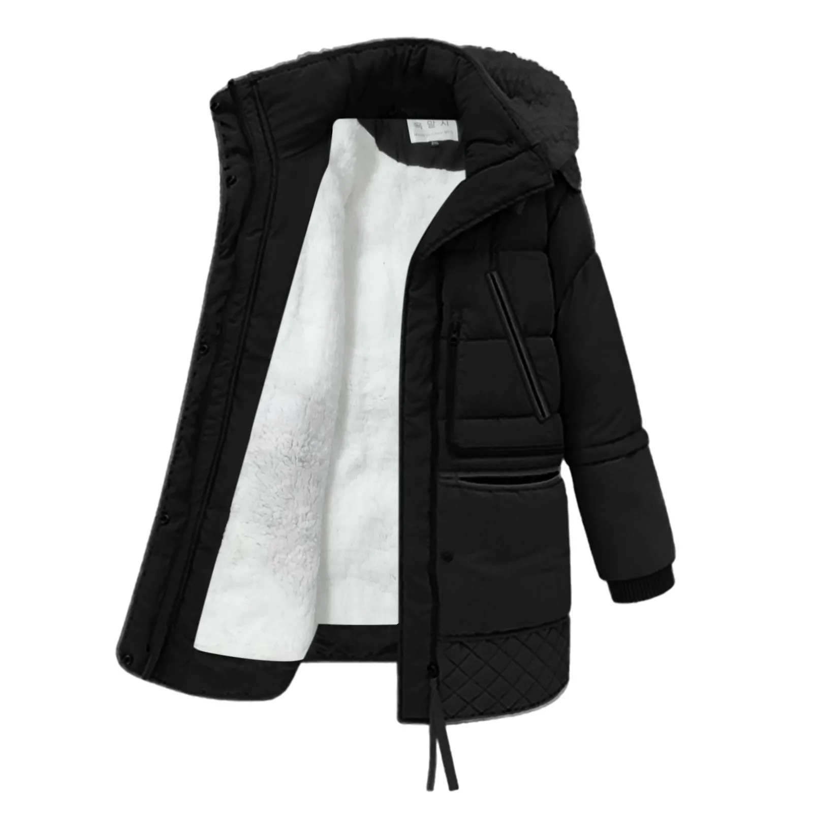 Women Winter Thick Down Jacket Mid Length Korean Winter Lamb Wool Coat Turtleneck Hooded Cotton-Padded Jacket Woman Coats