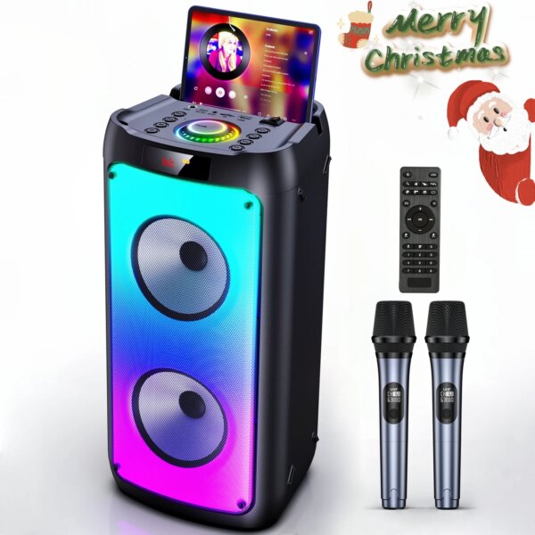 Altavoz inalámbrico Bluetooth T10-T, máquina de karaoke con 2 micrófonos, altavoz para fiestas y karaoke en casa con luces LED.