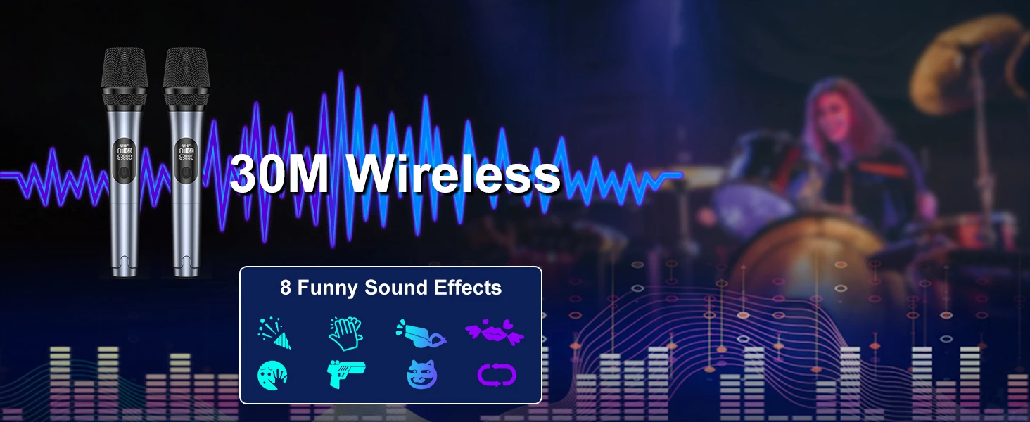 T10-T Wireless Bluetooth Speaker, Karaoke Machine with 2 Microphone, Home Karaoke Party Speaker with LED Light