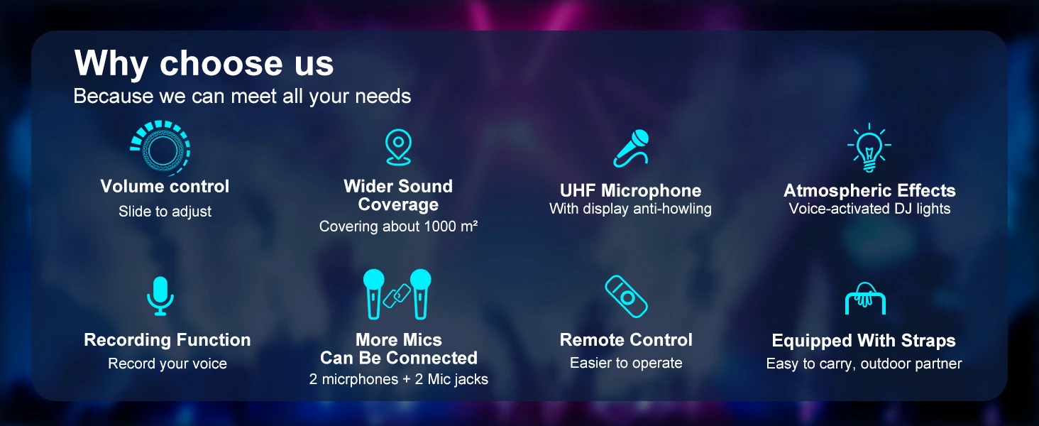 T10-T Wireless Bluetooth Speaker, Karaoke Machine with 2 Microphone, Home Karaoke Party Speaker with LED Light