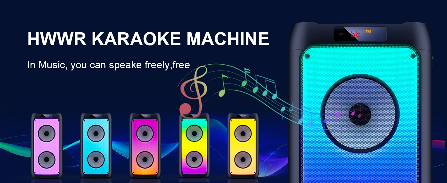 T10-T Wireless Bluetooth Speaker, Karaoke Machine with 2 Microphone, Home Karaoke Party Speaker with LED Light
