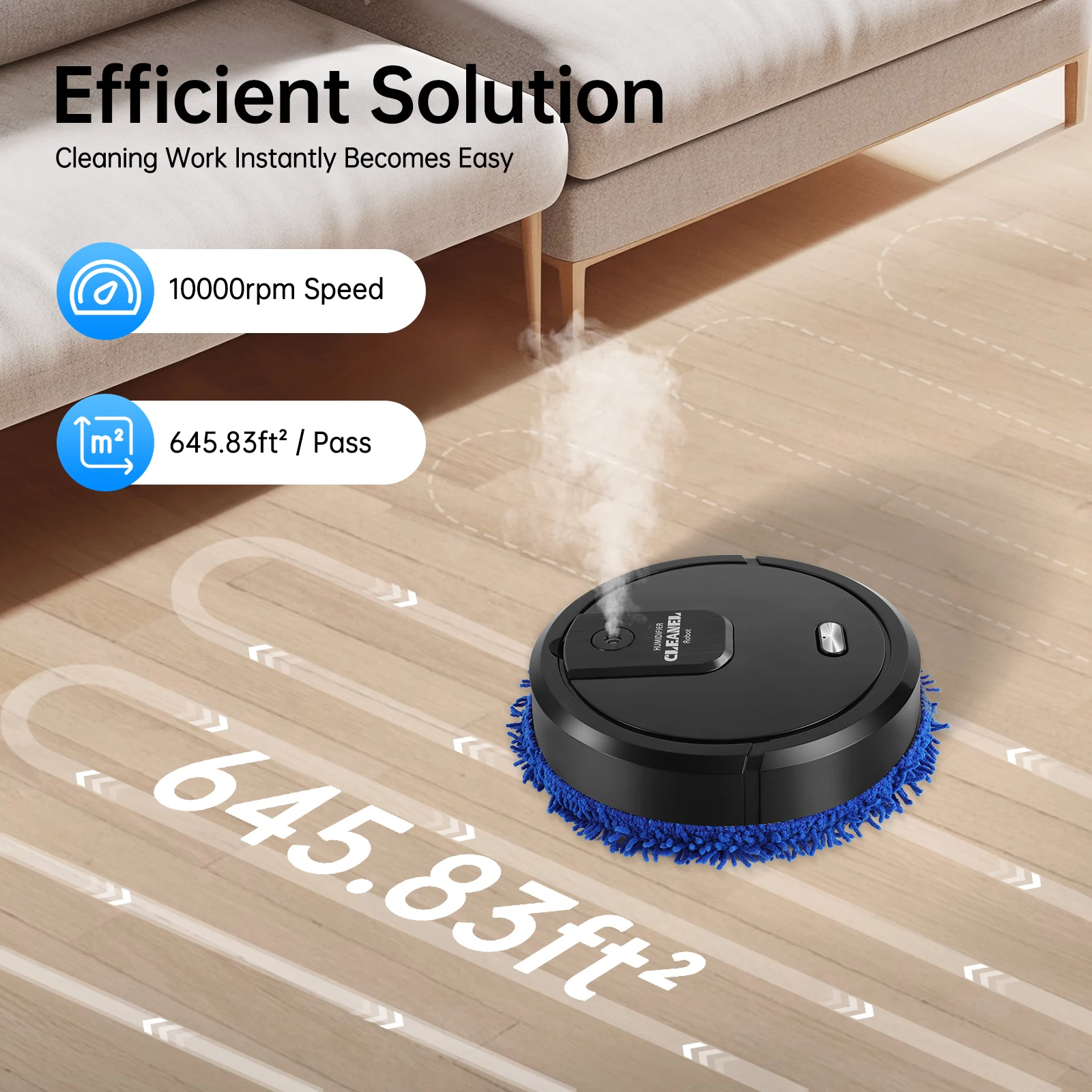 Auto Smart Robotic Mopping Machine Wet Dry Dual Use 10000RPM 60min Floor Cleaner with Spray Humidifying ABS Home Kitchen Tile
