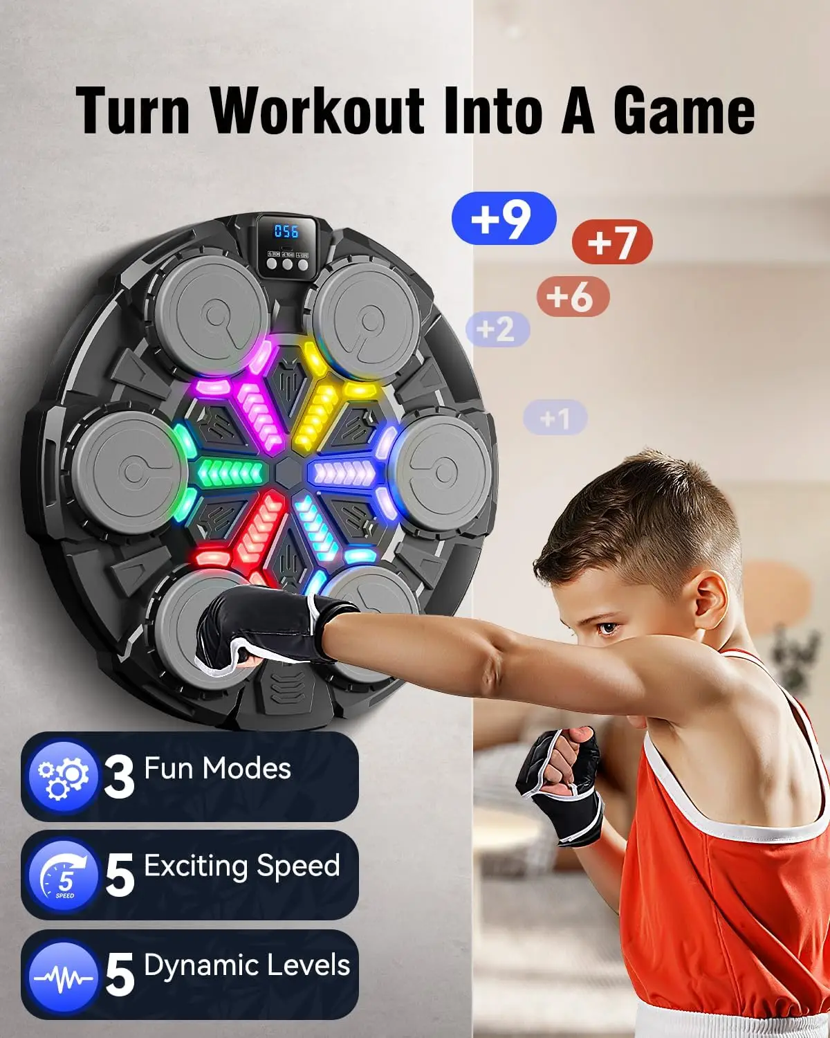 Upgraded Music Punching Machine for Kids and Adults, Wall Boxing Punching Pad with Bluetooth & Rhythm Lights, 3 Speed Modes