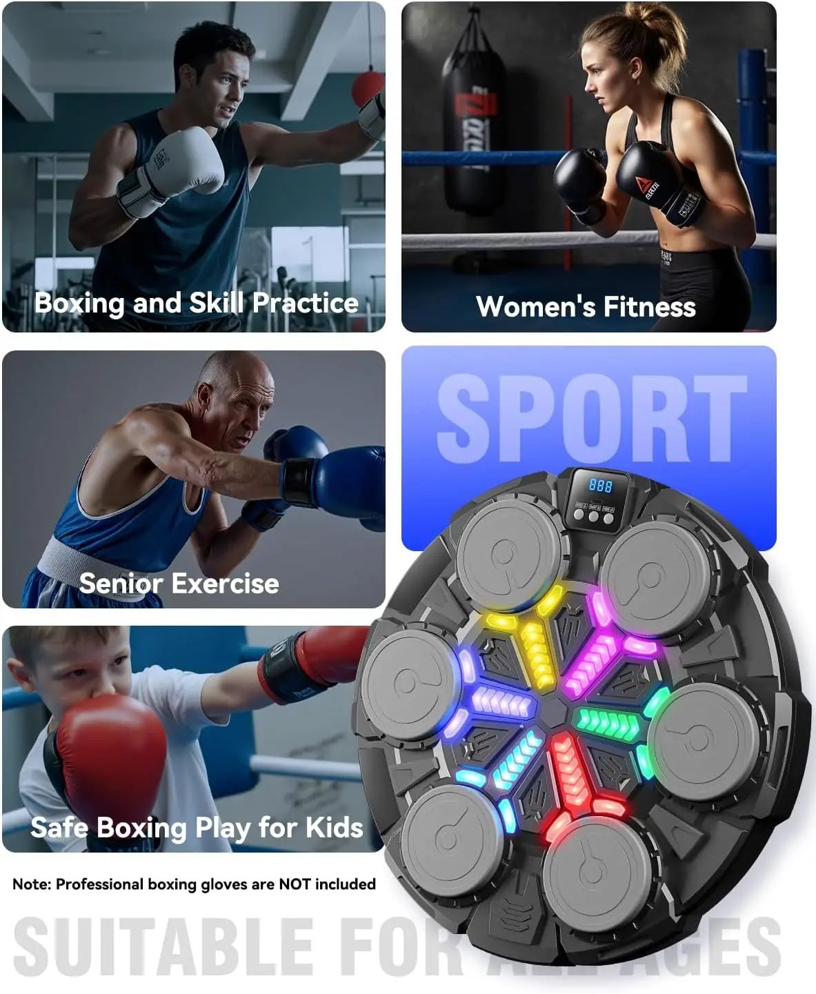 Upgraded Music Punching Machine for Kids and Adults, Wall Boxing Punching Pad with Bluetooth & Rhythm Lights, 3 Speed Modes