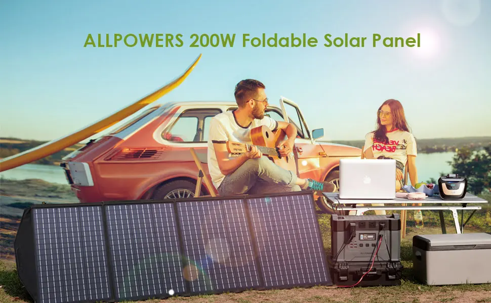 ALLPOWERS Solar panel 100W / 140W / 200W Solar Energy Charger with LiFePo4 299Wh 600W R600 Portable Power Station for Camping RV